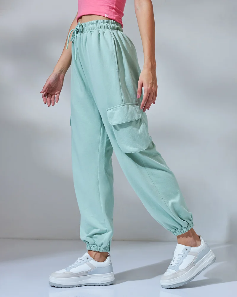 bewakoof Women's Green Oversized Cargo Joggers